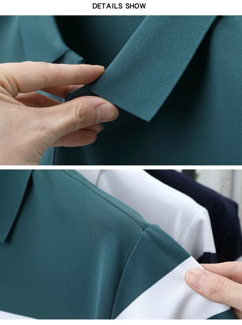 High end brand embossed men short sleeve polo shirt fashion stripe color blocked summer ice silk breathable luxury Paul T-shirt