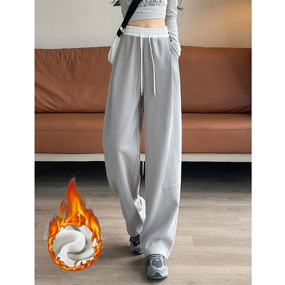 Winter Lady Hot Sale High Waist Thermal Plush Pants Women Chic Straight Leg Fleece Trousers Girls Snow Warm Casual Pants