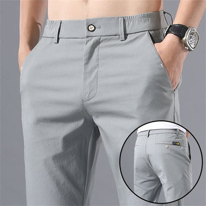 Calças Masculinas de Negócios Sociais Casual Caqui Verde-claro Perna Reta Clássica Slim Fit Venda Quente Fina Masculina