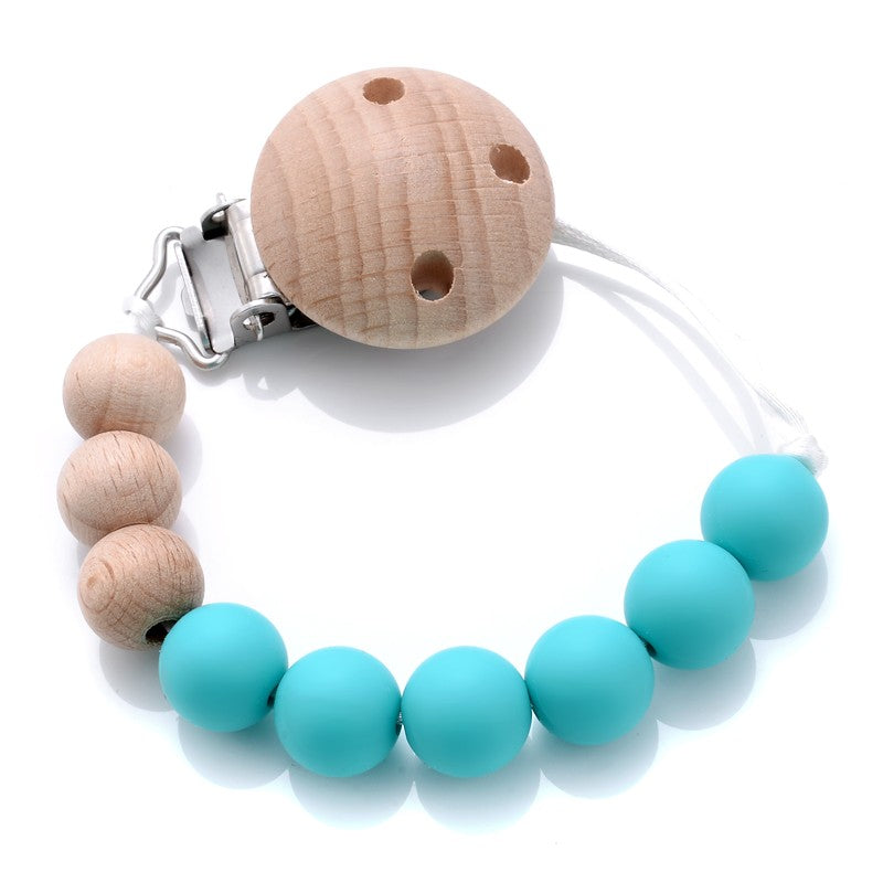 Baby Wooden Pacifier Clip Silicone Teether Round Beads Dummy Holder Chain For Baby Teething Nursing Chewing Toys Shower Gifts