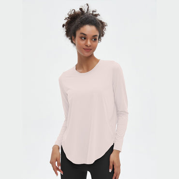 Quick drying Ice Silk Yoga Hoodie Round Neck Loose Breathable Coat Versatile Sports Long Sleeve T-shirt