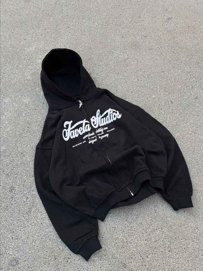 American style Y2K New Fashion Simple Black Oversized Zipper Hoodie Female Harajuku Gothic Casual Joker Couple Street Wear