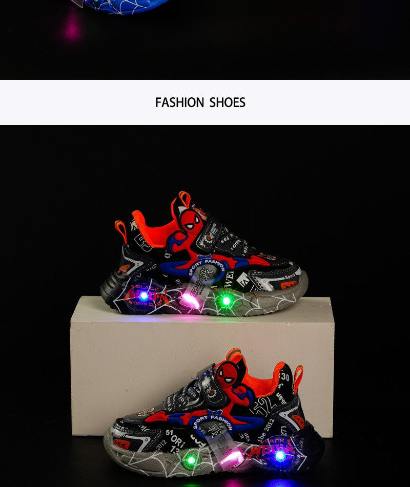 Disney LED Casual Sneakers Red Black For Spring Boys Spiderman Outdoor Shoes Children Lighted Non-slip Shoes Size 21-30