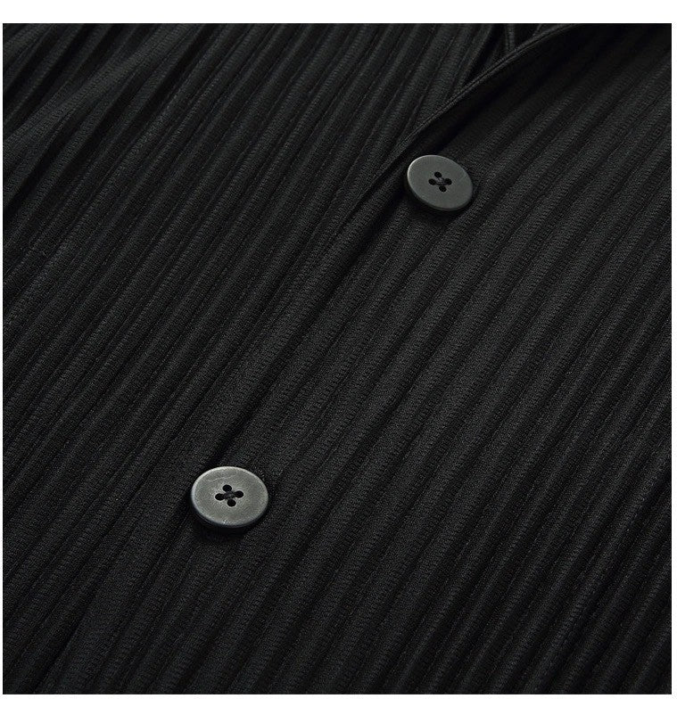 Miyake New 2025 Spring Suit Long Sleeve Pleated Pleated Men's Jacket Lapel Pleated Solid Color Fashion Loose Plisse Casual Top