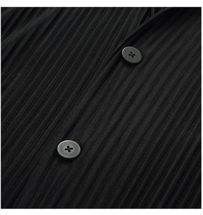 Miyake New 2025 Spring Suit Long Sleeve Pleated Pleated Men's Jacket Lapel Pleated Solid Color Fashion Loose Plisse Casual Top