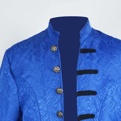 Men's Medieval Style Windbreaker Coat Vintage Lapel Jacquard Medium Length Trench Coat Halloween Party Costume Retro Outerwear