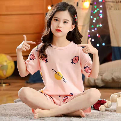 Summer Strawberry Sleepwear For Baby Kids Short Sleeve Pijamas Infantil 100% Cotton Kids Pajamas Set Boys Girls Clothes 6 8 10 Y