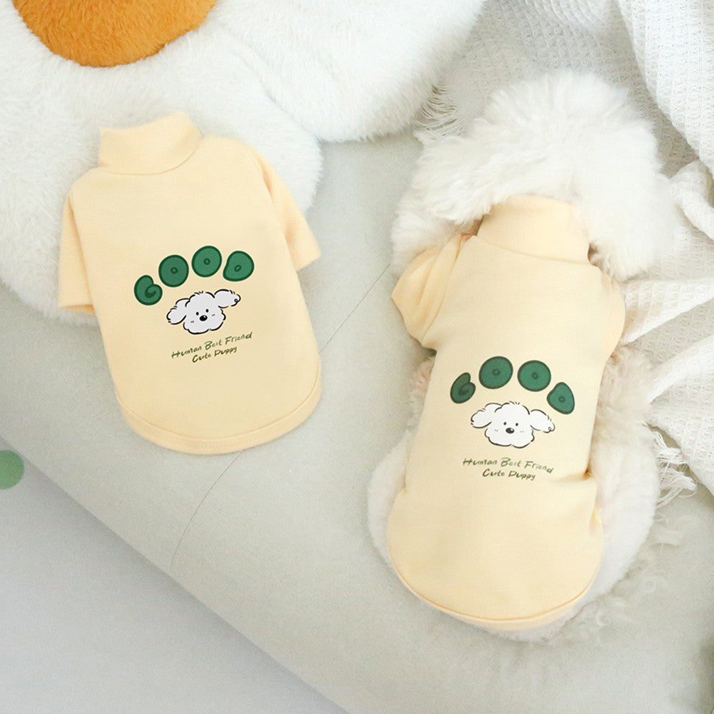 Camisa de base quente com gola alta de pelúcia para animais de estimação, moletom grosso de desenho animado para outono e inverno, roupas para cães para atividades ao ar livre