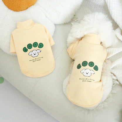 Camisa de base quente com gola alta de pelúcia para animais de estimação, moletom grosso de desenho animado para outono e inverno, roupas para cães para atividades ao ar livre