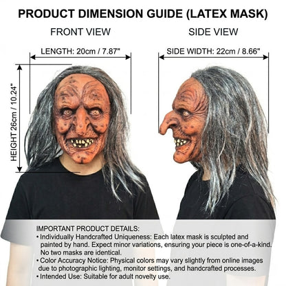 Creepy Witch Mask With Lifelike Wrinkles & Gray Hair - Halloween Scary Costume Accessory For Party/Haunted House/Cosplay