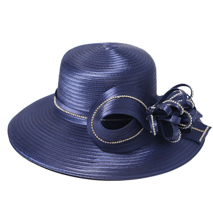 Chapéu Fedora Feminino Elegante Preto Vestido Formal Senhora Igreja Coquetel Chá Festa Chapéus Derby para Mulheres Laço Flor Aba Larga Chapéus Cloche