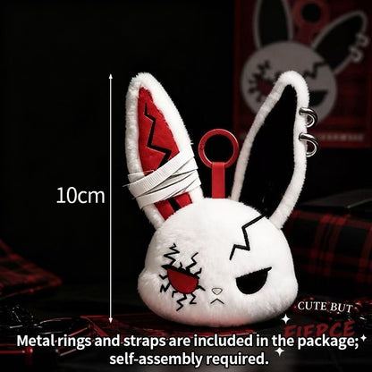 Gothic Bunny Plush Keychain Rabbit Bag Charm Bandage Rabbit Pendant Dark Horror Bunny Doll Keyring Bag Charm Halloween Gifts