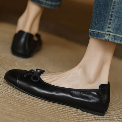 Mary Jane Women Loafers Hand Stitch Casual Streetwear Ballet Flats Soft Sole Solid Color Women Shoes Comfy Round Head Bow Shoes