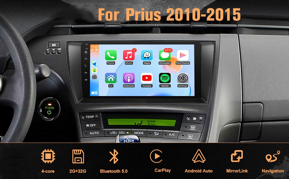 Tela de toque IPS de 9 polegadas para rádio automotivo Prius com Carplay Android Auto/Bluetooth/GPS/WiFi/MIC+Canbus para Toyota Prius (compatível com J.B.L)