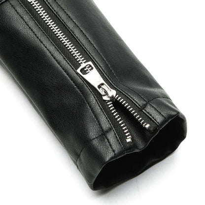 ? Biker Style Pu Leather Jacket for Women - Vegan Faux Motorcycle Jacket with Zipper & Buttons (Black/White/Red/Green)