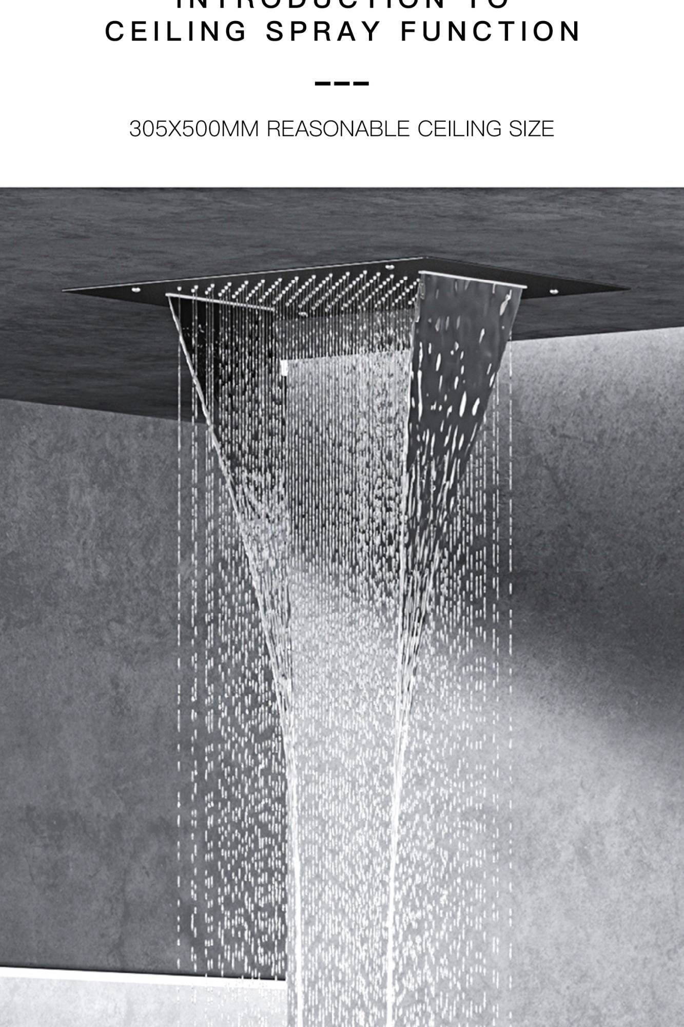 Luxury  black brass shower system wall-mounted LED digital display design Cold & hot dual-control 4-function ceiling shower Tap