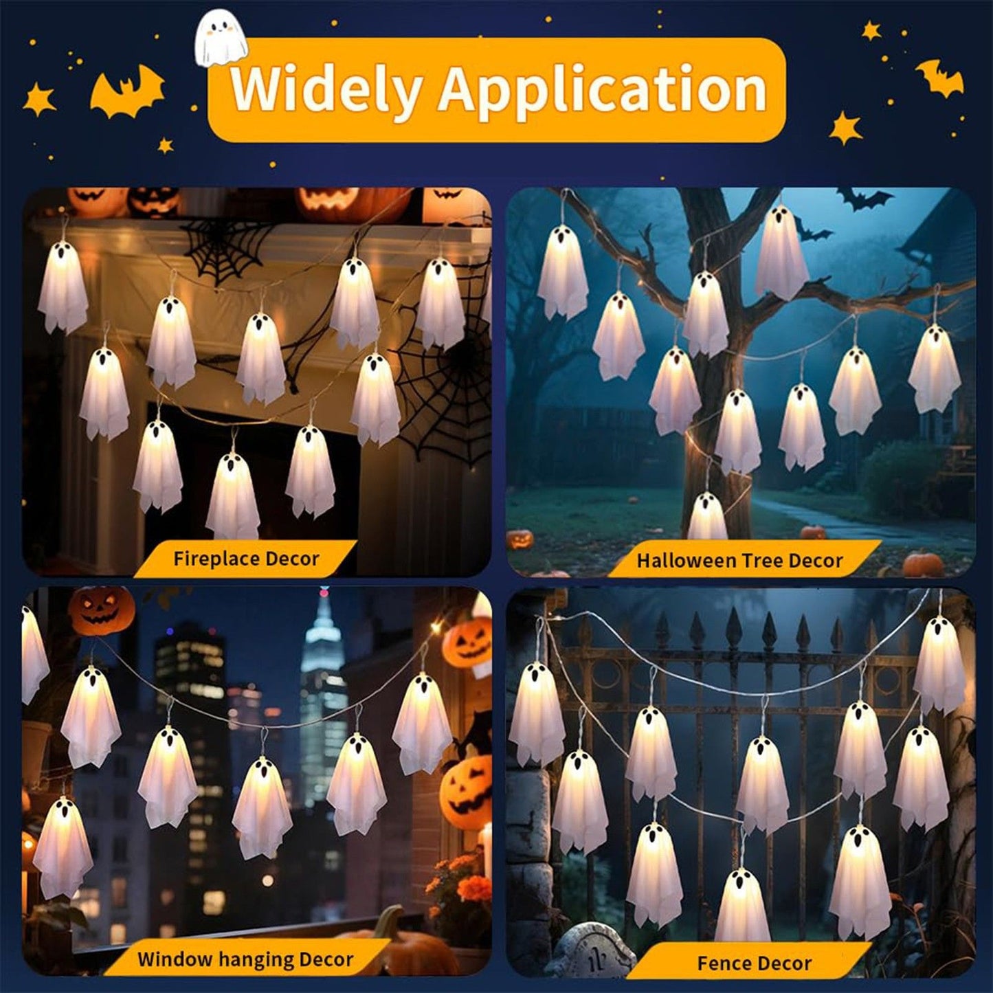 Luzes de Halloween de Fantasma, Guirlanda de Corda à Prova d'Água com 8 Modos, Decorações Internas e Externas para Festa, Casa Assombrada, Lareira, Varanda