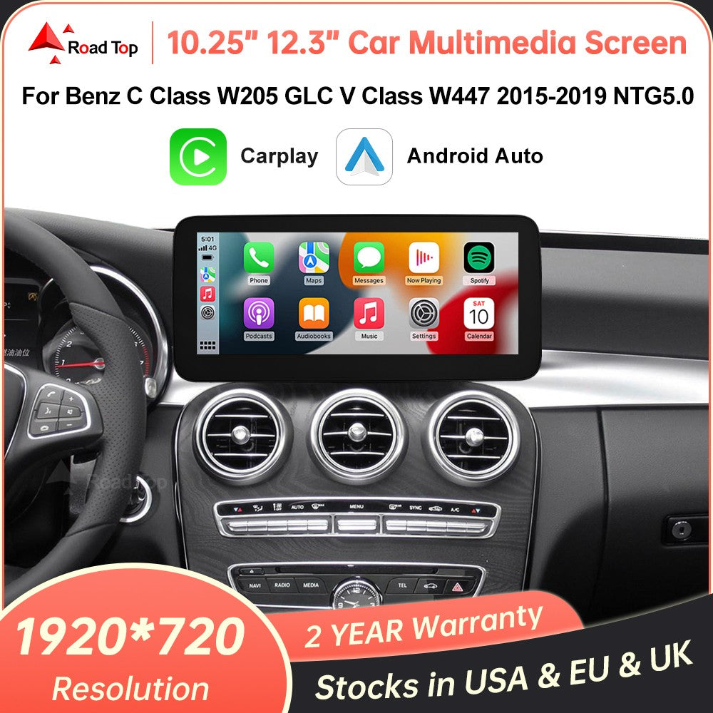 Tela multimídia Linux CarPlay sem fio Android Auto para Mercedes-Benz W205 W176 GLC A C Classe V W447 CLA GLA 2015-2018 NTG5.0