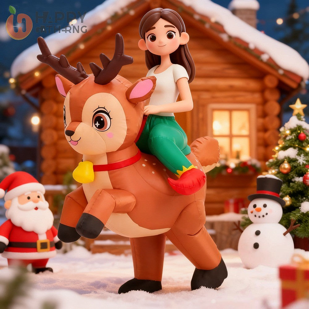 Inflatable Ride On Reindeer Costume Adult Funny Blow Up Elk Suit for Christmas Party Cosplay
