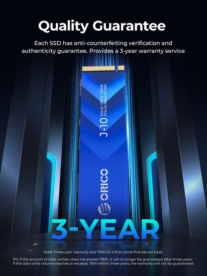 SSD NVMe PCIe 3.0 Gen3 x4 NVMe SSD 3500Mbps M.2 M Key 2280mm 1TB ORICO J10 com Colete de Resfriamento