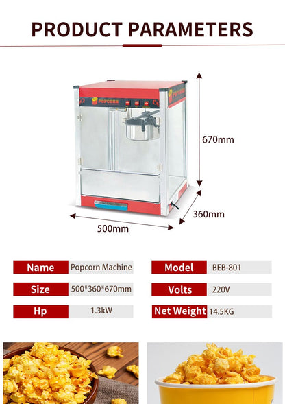 Máquina de Pipoca Automática Industrial Comercial Equipamento de Lanche para Uso Doméstico e em Cinemas
