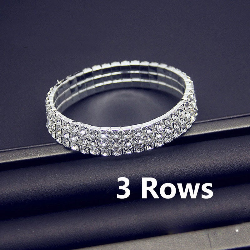 Luxuosa Pulseira Elástica de Cristal Zircônia AAA Branca Bling Cravejada Strass Feminina para Casamento
