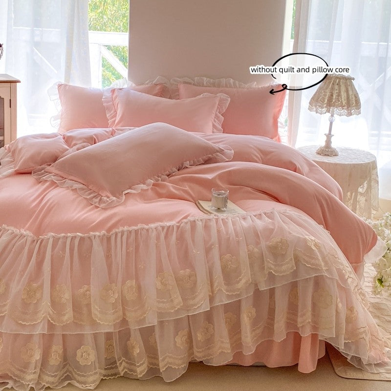 3pcs Korean lace Bedding set wedding Duvet Cover Set (1*Duvet Cover + 2*Pillowcase, Without Core)for bedroom guest room
