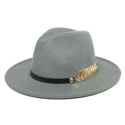 Fedora men's fedora neutral wide brim jazz hat feather belt autumn and winter british vintage panama hat
