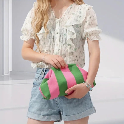 New Summer Beach Clutch Bag Women Contrast Color Crochet Handbag Knitting Dumpling Clutch Lady Cute Cloud Casual Colorblock Bag