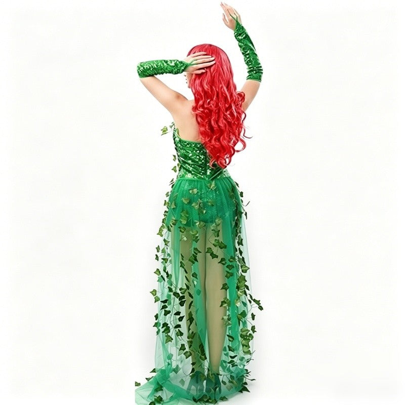 Sexy Halloween Costume Dress Adult Leaf Sequin Dance Dress Mini Skirt V-Neck Sleeveless Polyester Fiber Empire Waistline