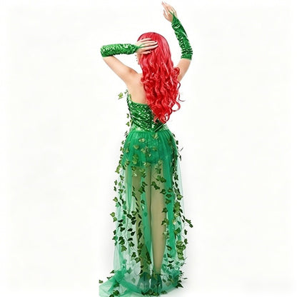 Sexy Halloween Costume Dress Adult Leaf Sequin Dance Dress Mini Skirt V-Neck Sleeveless Polyester Fiber Empire Waistline