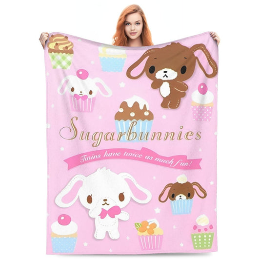 Sugarbunnies Sugar Rabbit Knitted Blanket Fleece Super Soft Throw Blankets for Outdoor Travel Bedroom Quilt