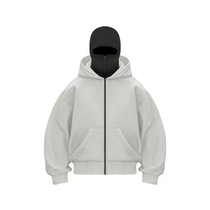 Men and women Balaclava Y2K Gothic Harajuku winter new item double hooded sweatshirt men's hooded mask zipper sportswear
