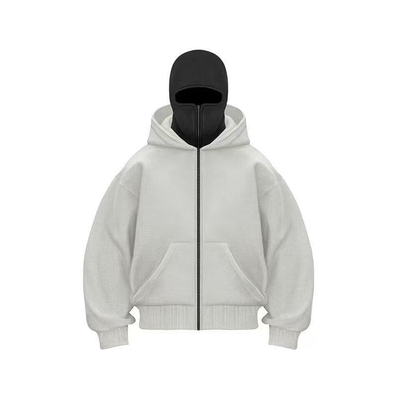 Men and women Balaclava Y2K Gothic Harajuku winter new item double hooded sweatshirt men's hooded mask zipper sportswear