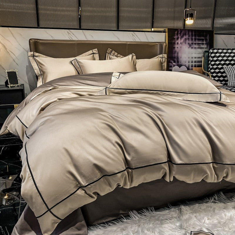 Lençol de Cima Bordado 100% Algodão Egípcio Sedoso Conjunto de Cama Lençol de Cima Queen King Size