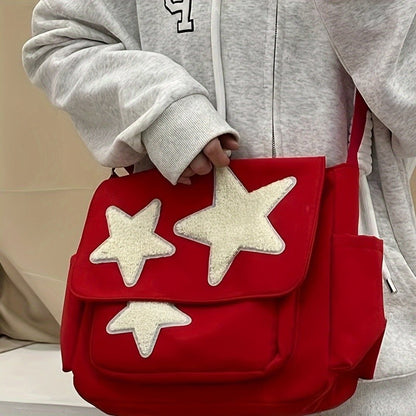 Cute Academic Star Print Shoulder Bag, Large Capacity Tote for Students, Casual Commuter Crossbody Purse, 1-Pack