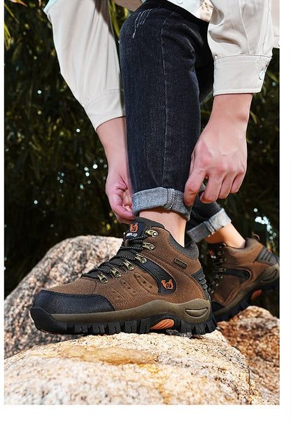 Botas Masculinas Clássicas Modernas para Tornozelo Botas de Caminhada Resistentes ao Desgaste em Camurça de Vaca Tênis de Caminhada Confortáveis Masculinos Sapatos Táticos