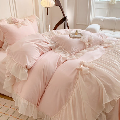 3pcs White Bedding set ruffles Duvet Cover Set (1*Duvet Cover + 2*Pillowcase, Without Core)for bedroom guest room