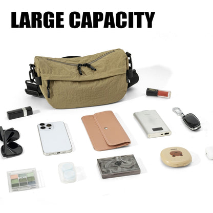 Japanese-Style Waterproof Lightweight Nylon Crossbody Bag, Lightweight Casual Multi-Pocket Unisex Phone Bag, Small Square Bag, Trendy for Hiking and Shopping