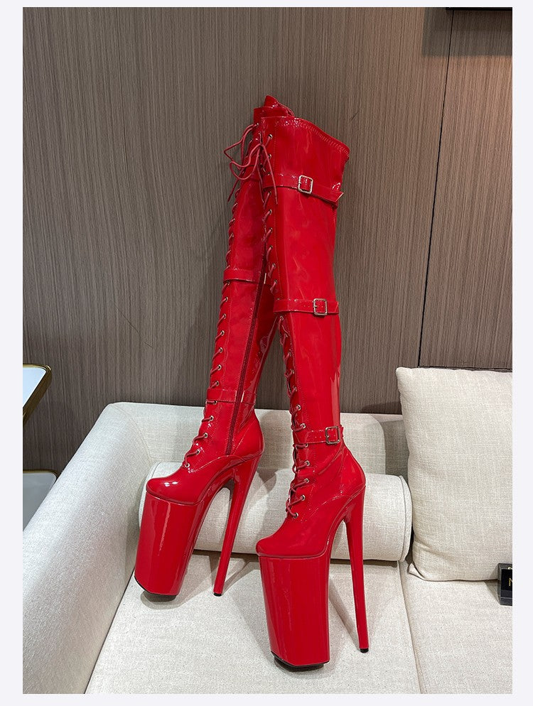 26cm Super High Heel Thigh High Boots Sexy Women Shoes Pole Dance Stripper Shoes Platform Over-the-Knee Zip Crotch High Boots