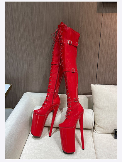 26cm Super High Heel Thigh High Boots Sexy Women Shoes Pole Dance Stripper Shoes Platform Over-the-Knee Zip Crotch High Boots