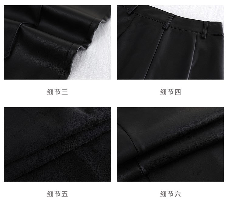 Lautaro Spring Autumn Long Black Soft Pu Leather Pants Women with Zipper High Waist Casual Elegant Straight Leg Trousers 2022
