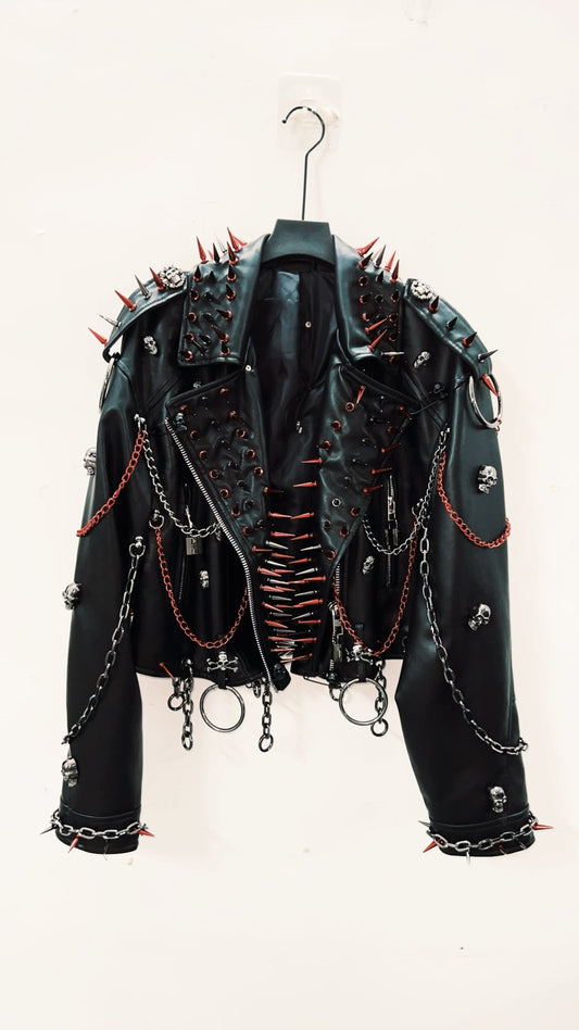 vintage Leather jacket Gothic Leather jacket Punk Leather jacketoversizeLeather jacket Rivet Leather jacket skull Leather jacket