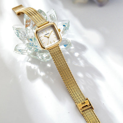 Ladies Small Square Watch Stainless Steel Strap Literary Fashion Retro Quartz Watch