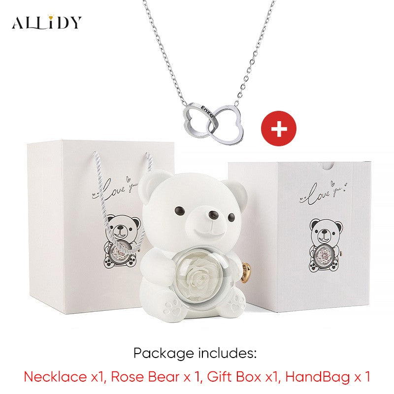 2025 Hot Eternal Rose Teddy Bear Gift Box with Custom Necklace Jewelry Set Valentine's Birthday Holiday Gift Back School Gift