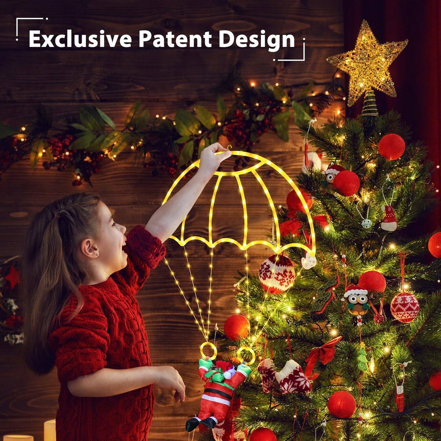 LED Christmas Parachute Lights with Santa Claus Usb Powered for Roof Eave Balcony Garden Christmas Festival Atmosphere Decor