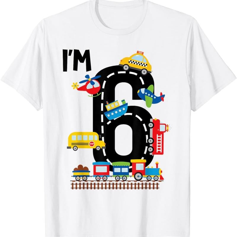 I'M 6 Years Old Birthday Kids Boys Transportation Vehicles T Shirt