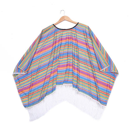Ethnic Cloak Mexican Costume Halloween Rainbow Stripe Mexican Style Cloak Cape Dress-up Cosplay Mexican Poncho Festival Party
