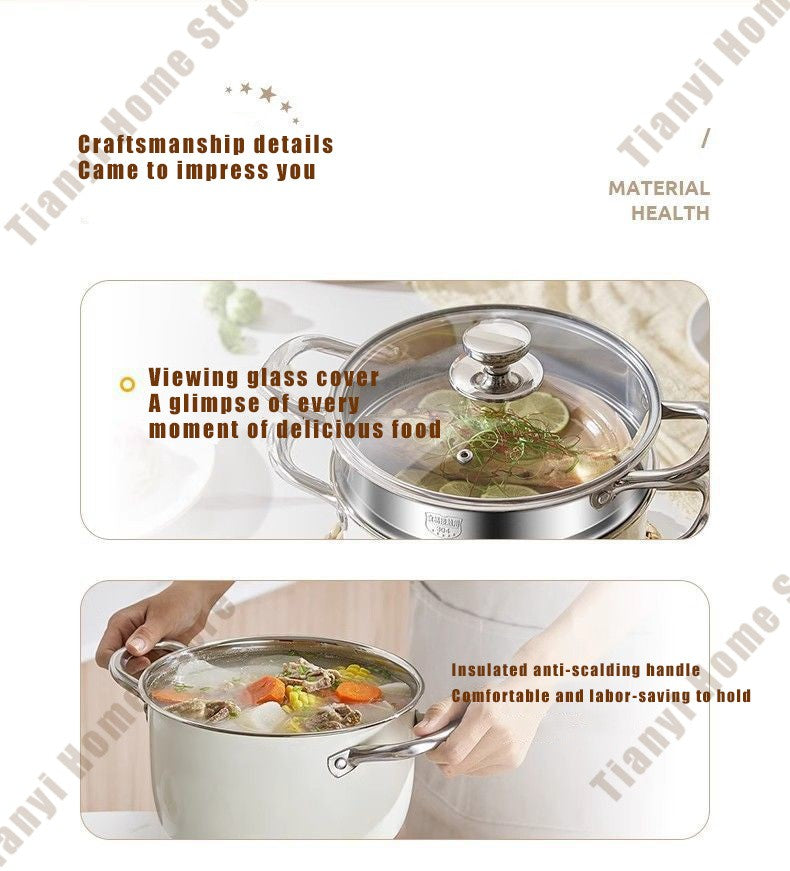 304 Stainless Steel Soup Pot Non-stick Frying Pan with lid Home Hot Pot Induction Cooker Gas Stove wok Food Supplement Milk Pot