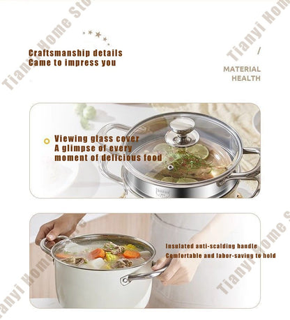 304 Stainless Steel Soup Pot Non-stick Frying Pan with lid Home Hot Pot Induction Cooker Gas Stove wok Food Supplement Milk Pot